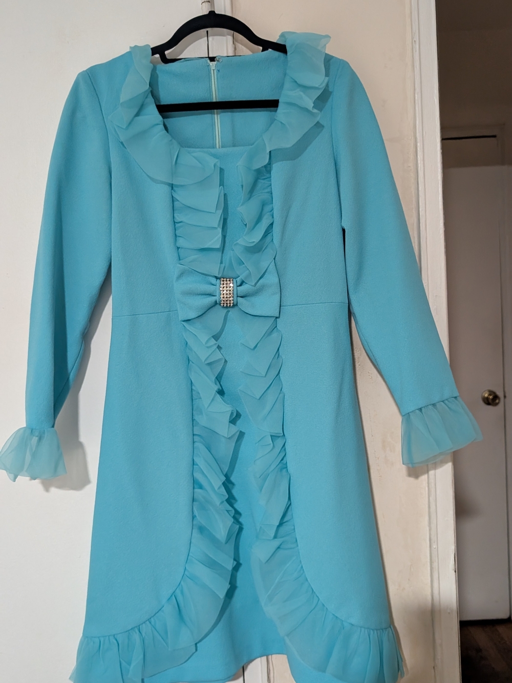 Ruffled Bow-Front Aqua Women’s Dress
